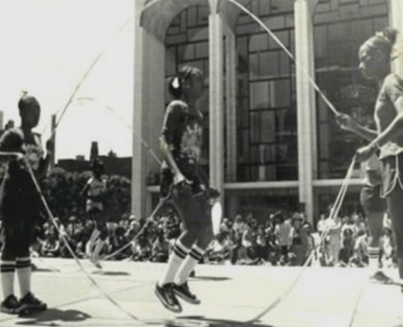 First Double Dutch Demonstration Team. Lincoln Center, New York City 1974. From left to right: Regina Horne, Renee Nichols, Thomasina Smalls